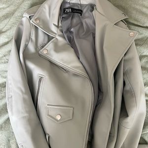 ZARA FAUX LEATHER BABY BLUE JACKET IN SIZE M